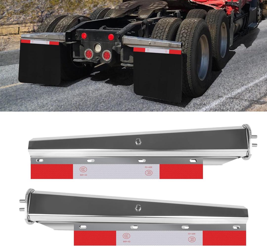 Stainless Steel Straight Spring Loaded Mud Flap Hanger Set 2-1/2" Bolt Spacing 30" Length with Aluminum Reflective Tapes for Semi Trucks Accessories