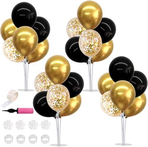 TONIFUL 4 Set Black Gold Balloon Centerpieces for Table,Balloon Stand Kit for Black Gold Party Decor 40th 50th 60th 70th Birthday Decorations Halloween Anniversary Graduation Decorations 2025