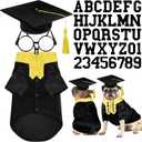 5 Pcs Dog Graduation Costume Set Include 2025 Pet Graduation Gown with Stole Puppy Grad Cap Lensless Glasses DIY Letter Stickers for Dogs Cats Holiday Costume Accessory(Black Yellow,M)