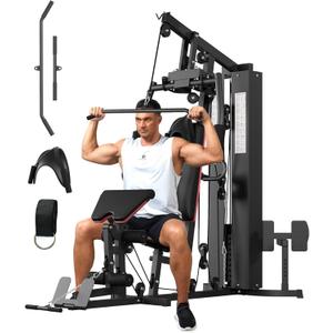 GarveeLife Home Gym Equipment Machine, Full Body Workout Machine with 150 LBS Weight Stack, Multifunctional All in One Exercise Station with Preacher Curl Pad, Leg Developer for Strength Training