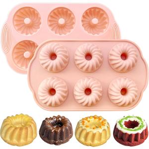 UOUYOO 2 Pcs silicone cake pan nonstick mini pans for baking cupcakes, donuts, chocolate muffins, brownies, jelly