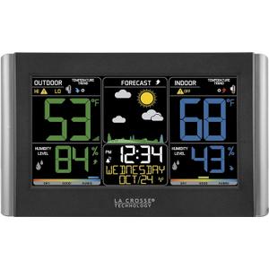 La Crosse Technology Weather Station with Customizable Alerts, Weather Forecast, Temperature, Dew Point, Humidity, Time, Heat Index, Large Display, Adjustable Brightness, Wireless, Black, C85845-INT