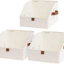 StorageWorks Closet Storage Bins, Trapezoid Organizer Box for Shelves, Fabric Clothes Bin, Foldable Organizing Baskets with Handles, Small, Ivory White, 3-Pack