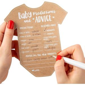 Kate Aspen Baby Predictions for Baby Shower Advice Cards - 50-Count Onesie Shaped Baby Shower Games for Girl or Boy - Gender Neutral Decor, Table Decorations, Activity and Keepsake For New Parents
