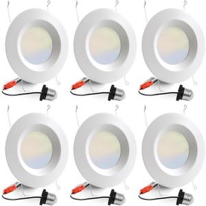 6 Pack 5/6 Inch 5CCT LED Recessed Light Retrofit, 2700K/3000K/4000K/5000K/6500K Selectable, Dimmable Can Lights with Baffle Trim, 12W=150W, High Brightness 1000LM, IC & Wet Rated, ETL & FCC Certified