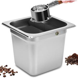 TECHSHARE Stainless Steel Coffee Knock Box, Square Espresso Knock Box, Large Capacity Coffee Accessories, Easy to Clean Espresso Accessories for Home, Kitchen, Cafe, and More