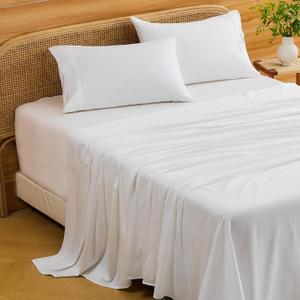Bedlifes Deep Pocket Sheets 18-24 Inch, King Size Egyptian Cotton 1000 Thread Count, 4-Piece - Fits Extra Thick Mattresses, Cooling & Breathable (White), King - 22" Deep Pocket