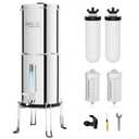 Purewell 2.25G Gravity Water Filter System with Water Level Window, 8-Stage Stainless Steel Countertop System with 4 Filters and Stand, Reduce Fluoride and Chlorine, PW-KST-CF