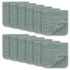 Muslin Burp Cloths Large 100% Cotton Hand Washcloths for Boys & Girls, Baby Essentials Extra Absorbent and Soft Burping Rags for Newborn Registry (Green, 12-Pack, 20" X10")