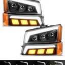 Partsam LED Headlights Assembly DOT Approved with Start-up Light DRL Sequential Turn Signal Hi/Low Sealed Beam Side Marker Lights Replacement for Silverado Avalanche 2003-2006