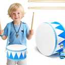 Kids Drum Set,8" Wooden Drum Toys with Adjustable Strap and 2 Drumsticks,Sensory Musical Instrument for Toddler Boys & Girls,Party Gift(Blue)