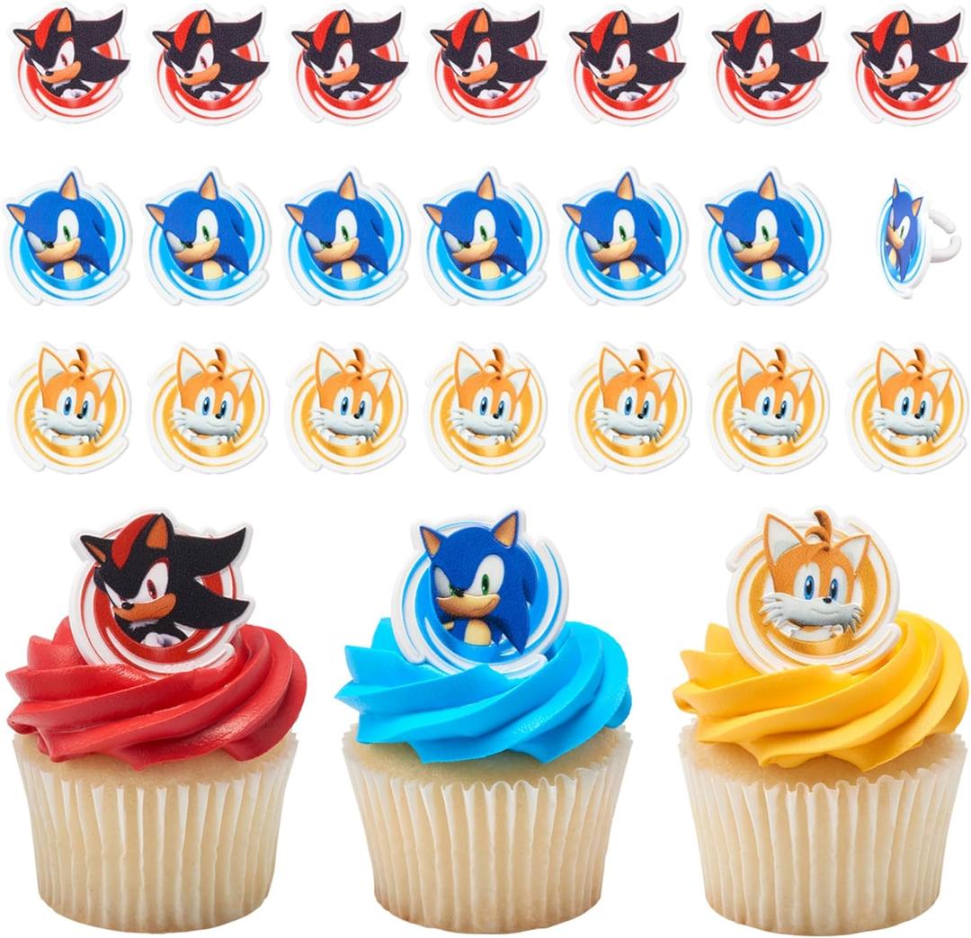 DecoPac Sonic the Hedgehog Rings, Cupcake Decorations Featuring Sonic, Tails, and Shadow - 24 Pack (1)
