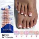 2 x 120Pcs Toe Nail Tips - Maigitur White Short French Tip Toenail Press Ons,Nude Soft Gel Toe Nail Tips, Soak Off Press On Toenails Square Fake Toes for Women Girls Manicure No Glue Stickers 02