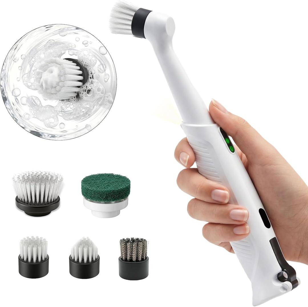 Electric Spin Scrubber, Rechargeable Waterproof Grout Cleaning Brush with 5 Magnetic Heads for Tile Surfaces, Bathroom Crevices, Kitchen & Faucet Corners