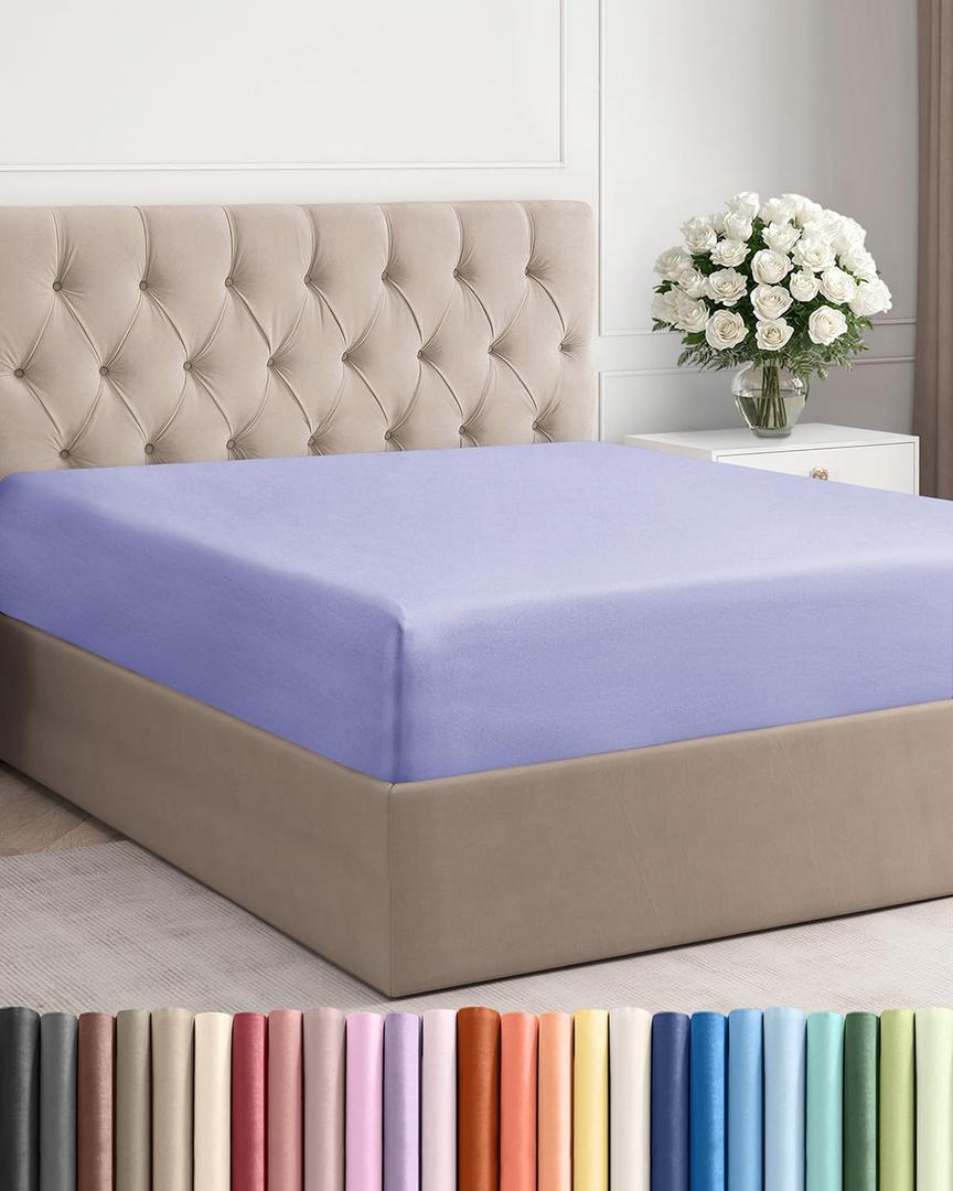 Queen Fitted Bed Sheet - Bottom Single Fitted Sheet Only - Ultra-Soft Hotel Luxury Bedding w/ 8-16 Inch Deep Pockets - Breathable, Cooling & Wrinkle Free - Easy-Fit, Fade & Shrink Resistant - Lavender
