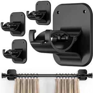 4Pack No Drill Curtain Rod Bracket, Bracket Hang Curtain Rod Holders Single Hook Right Into Window Frame Decor