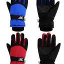 SATINIOR 2 Pairs Kids Waterproof Winter Snow Gloves Ski Gloves for Boy Girl Outdoor Warm Thickening Snowboard(Red, Blue,8-12 Years)