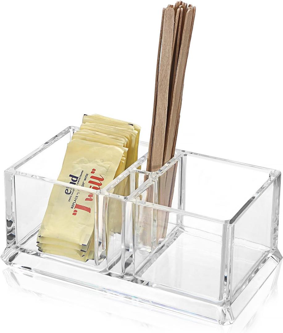 ELLDOO Sugar Packet Holder, Acrylic Sugar Bowl for Restaurant, Tea Bag Organizer, Coffee Stirrers Straws Small Condiments Packet Holder, Sugar Caddy Dispenser for Countertop Coffee Bar