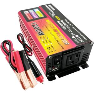600W/1200W(Peak) Power Inverter DC 12V/24V to 110V AC Converter with 1 USB Ports and 1 AC Outlet for Road Trip, Camping, RV, Truck, Car, Pickup Truck