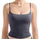 SUUKSESS Women Sexy Square Neck Tank Top Summer Y2K Going Out Basic Cami Shirt (Large, Grey)