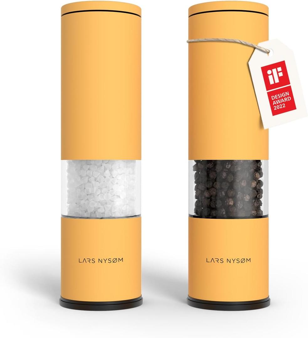 LARS NYSM Salt and Pepper Grinder Set Manual, Stainless Steel Salt and Pepper Mills with Adjustable Ceramic Grinder I Design Spice Shakers (Mustard Yellow)