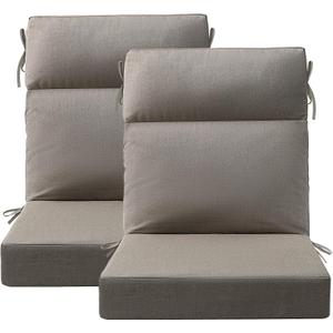Sunbrella Outdoor High Back Chair Cushion Seat Pads, 2-Pack 44 x 21 Inch Water-Repellent & Fade-Resistant Patio Furniture Cushions with Ties for Adirondack, Rocking Chairs, Cast Shale