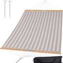 SUNCREAT Hammocks 14 FT Quick Dry Hammock Double Size with Spreader Bar, 2 Person Hammock for Outdoor Patio Yard Poolside, 450 lbs Capacity, Light Gray Stripes