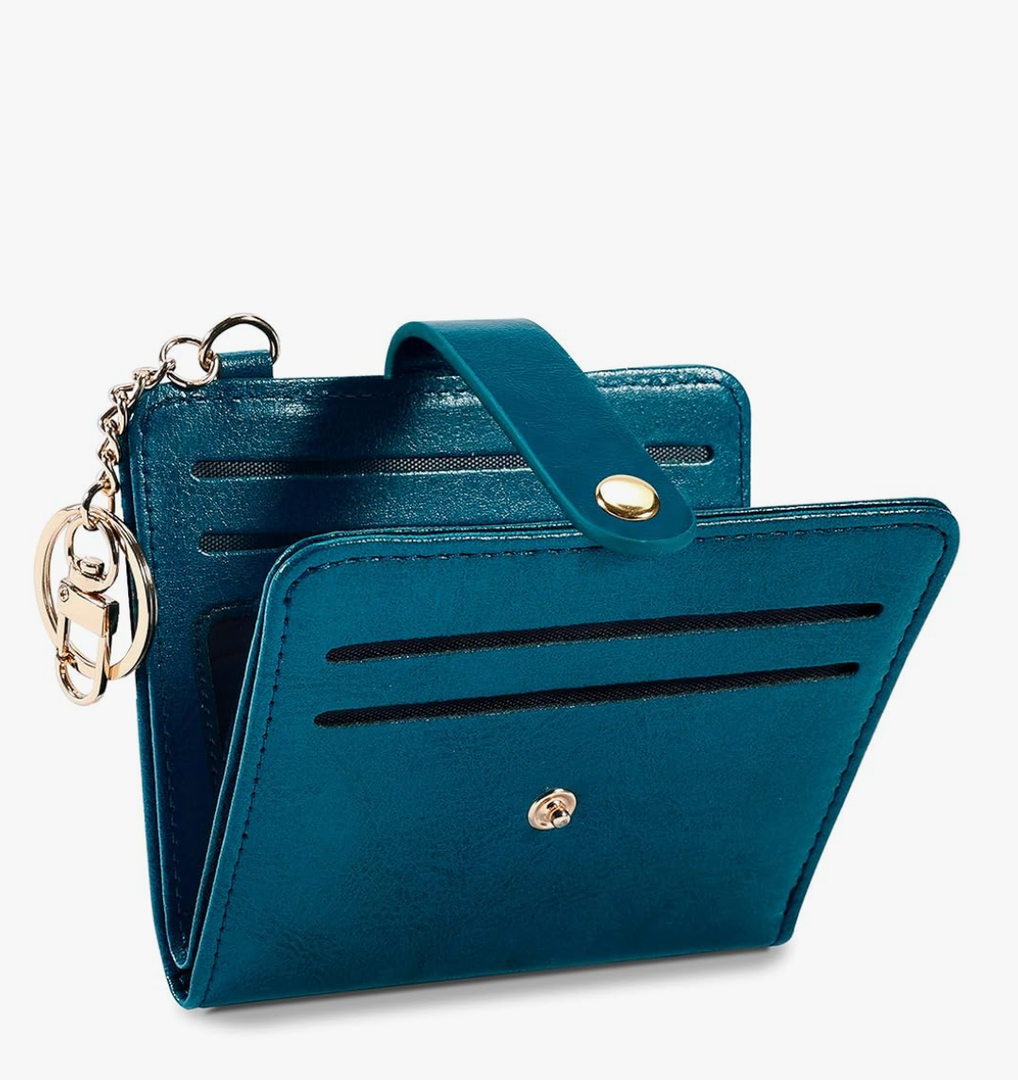Small Wallets Woman RFID Blocking Leather Credit Card Holder - with ID Window - Card Wallets for Women - with Zipper Coin Purse - Keychain Wallet