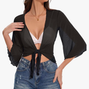 Women's Short Cardigan Bolero Shrug Sheer Tie Front Top 3/4 Sleeve Jacket for Dress, XL