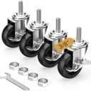 HOLKIE Caster Wheels 3 inch Locking Stem Casters, 3/8" -16 x 1-1/2" (Stem Diameter 3/8", Stem Length 1-1/2" Threaded Stem Casters Swivel Casters Set of 4 Heavy Duty Castors, Black