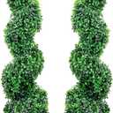 2 Pack 3ft Artificial Boxwood Topiary Spiral Trees in Planters, UV Resistant Faux Plants for Indoor Outdoor Use, Front Porch and Entryway Decoration