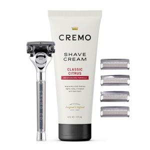 Cremo Original Shave Gift Set for Men, includes Impossibly-Slick 6 oz Shaving Cream, Chrome Barber Grade Razors for Men and four Razor Blades Refills