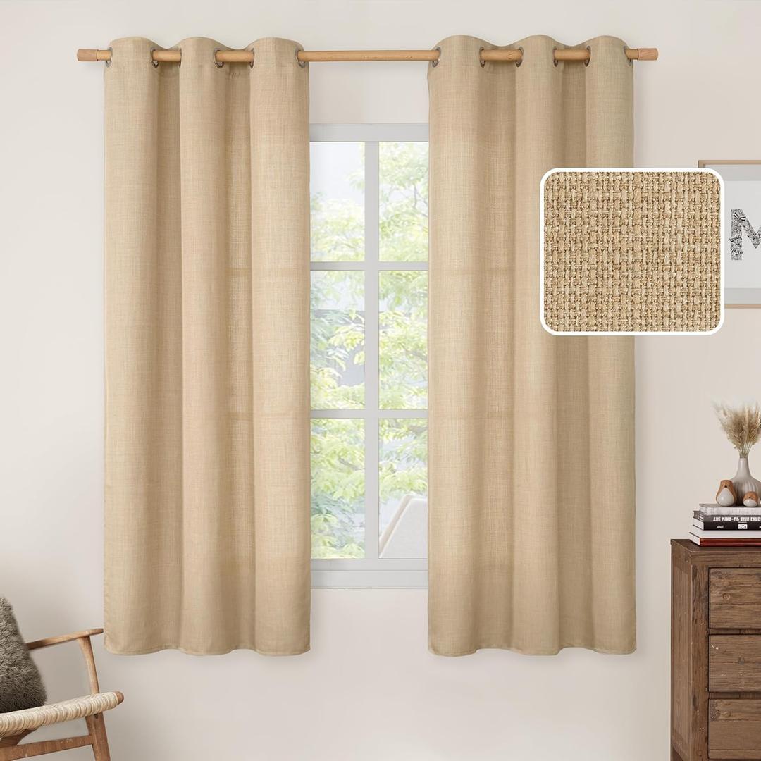 LAMIT Natural Linen Curtains 63 Inch for Bedroom, Grommet Thick Linen Drapes Light Filtering Privacy Window Treatment Curtains for Farmhouse/Living Room, Set of 2 Panels (42 x 63 Inch, Natural Tan)