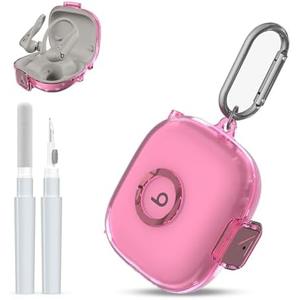 [Upgrade Secure Lock] for Beats Powerbeats Pro 2 2025 Case Cover with Cleaner Kit, AGENTNANO Clear TPU Shockproof Protective Cover with Beats Powerbeats Pro 2 Charging Case with Carabiner-Clear Pink