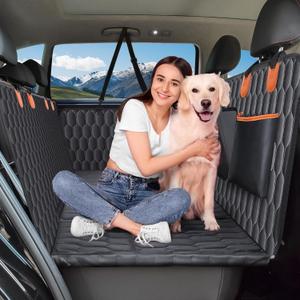 Back Seat Extender for Dogs-Supports 400lb,Waterproof Dog Car Seat Cover Hard Bottom-Detachable,600D Heavy Duty Scratch Proof Nonslip Soft,Dog Hammock for Car,SUVs (L Pickup Truck/Cars / Mid-Size SUV, Black)