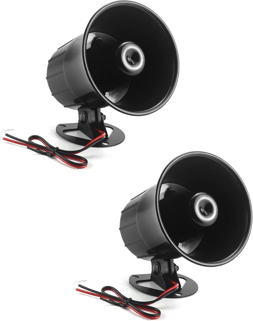 QWORK Electric Siren Horn, 2 Pack DC 12V Security Loud Wired Alarm Siren for Home Alarm System Security and Protection, 110 dB