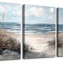 TTHYUEWS Wall Art For Living Room Wall Decor For Bedroom Modern Office Pictures Blue Sea Beach Posters Canvas Painting Wall Art Bathroom Seascape Prints Artwork Canvas Art Framed Ready to Hang 3pcs