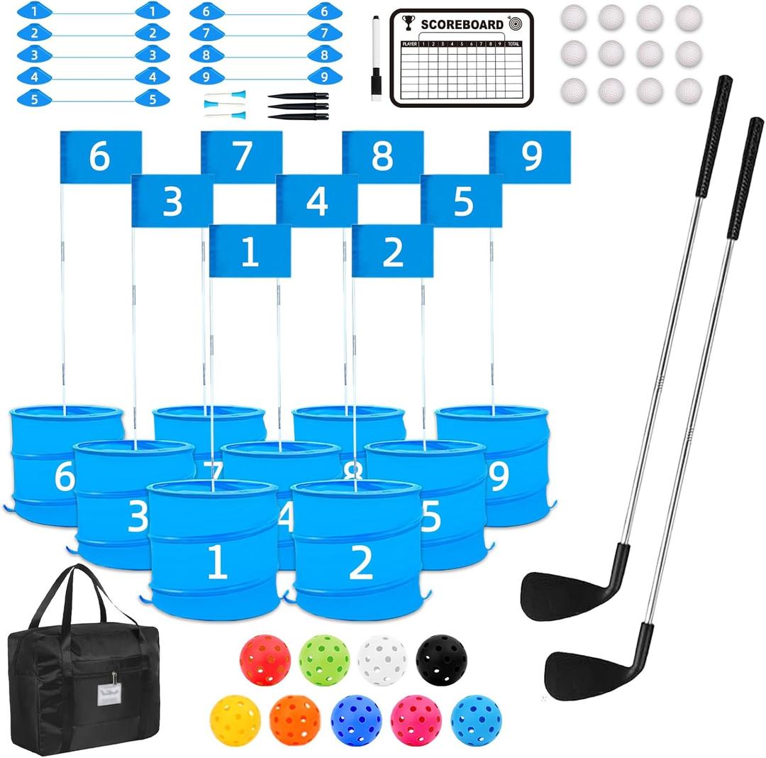 Golf Game with 2 Clubs Right Handed,Practice Golf with 9 Buckets, Outdoor Golf Gift and Adults,Holes Golf Outdoor Game for Lawn,Yard,Camping,Park