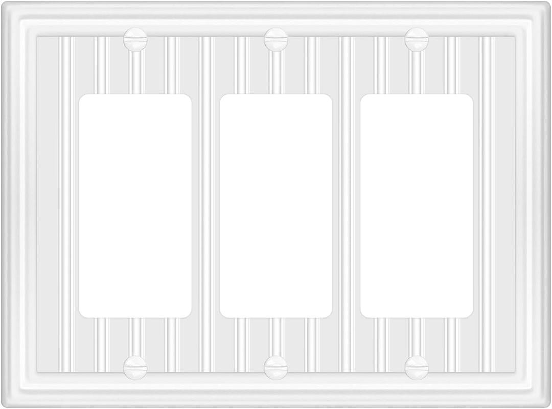 Metal Wall Plate for Electrical Outlets, Decorative Off White Switch Plates Outlet Cover, Light Switch Cover Plate, 3-Gang Wall Plates (Triple Decoretor, 1 Pack)