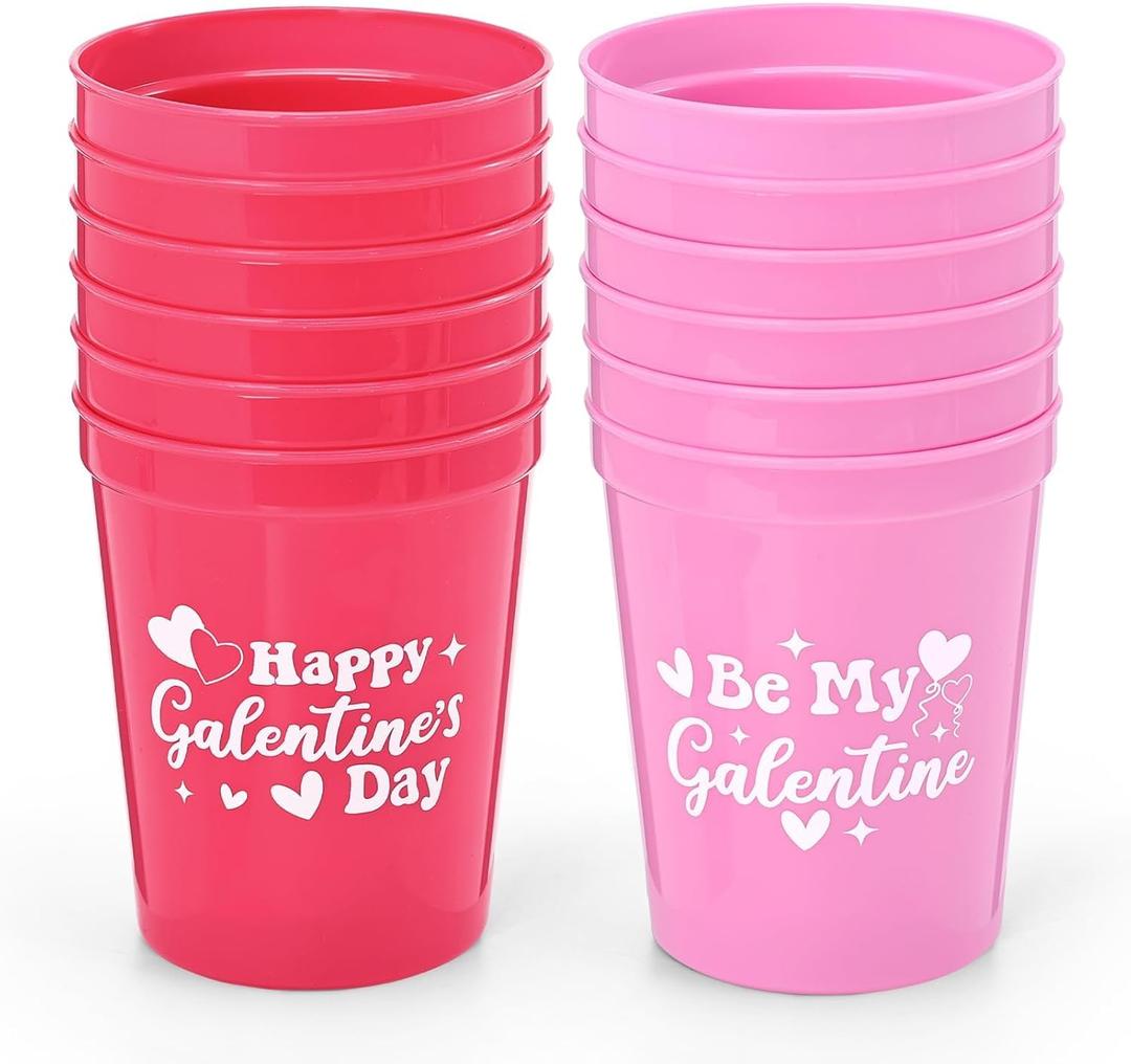 Nefelibata 12Pcs Galentine's Day Cups 16oz Galentines Day Decorations Girl Female Friend Valentine's Day Party Plastic Cup Gift Wrap Idea Ladies Celebration Party Favor Supplies