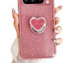 for Google Pixel 8 Pro Case,Clear Cute Glitter Bling 3-Layer Sparkle Protective Case with Ring Pretty Kickstand, Women Girls Girly Phone Case for Pixel 8 Pro (Rose)