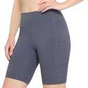 High Waist 8" Biker Shorts with Pockets Yoga Shorts for Women Gym Fitness Running Shorts for Athletic Workout (Gray, M)