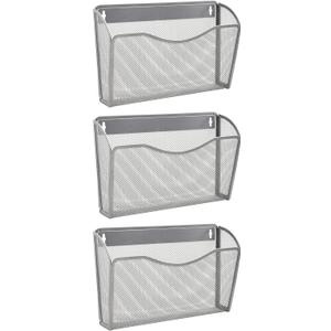 EASEPRES 3 Single Pocket Mesh Hanging File Organizer, Vertical Wall Mounted Magazine File Holder, Mount Basket Mail Paper Document Folder Organizing for Office, Home and School, Silver