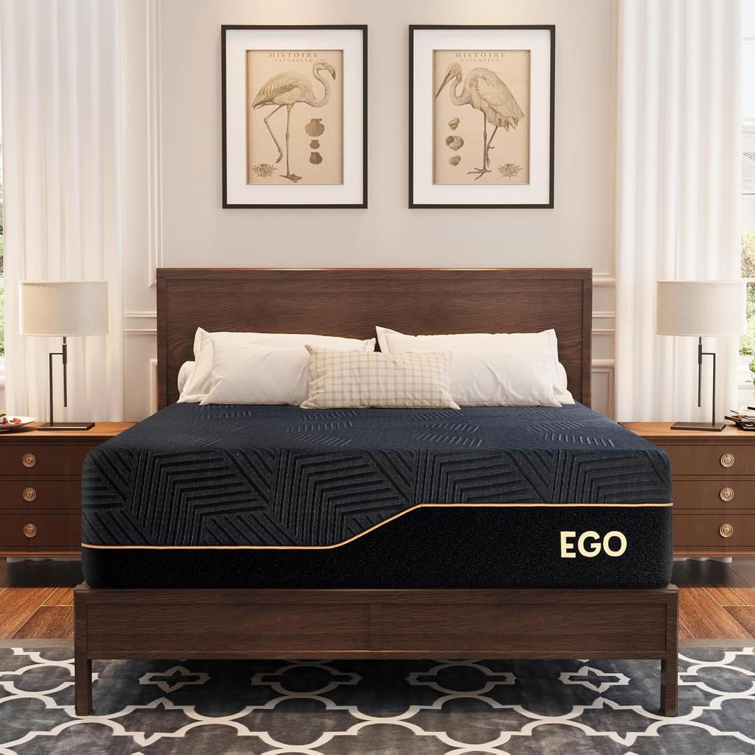 EGOHOME 14 inch Firm King Mattress, Memory Foam Mattress with Cooling Cover, Bed in a Box, CertiPUR-US Certified, Breathable and Supportive, Made in USA, 76''x80''x14'' Black