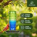 Kingsyard Bird Water Feeder for Outside, 24 Ounce, Glass Bird Water Dispenser with Metal Hanging for Garden Yard Outside Decoration, Green & Blue