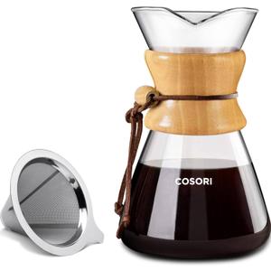 COSORI Pour Over Coffee Maker with Double Layer Stainless Steel Filter, 8-Cup, 34oz, Drip Coffee Maker, Coffee Dripper Brewer, High Heat Resistant Carafe, also for Camping, Hiking (Clear)