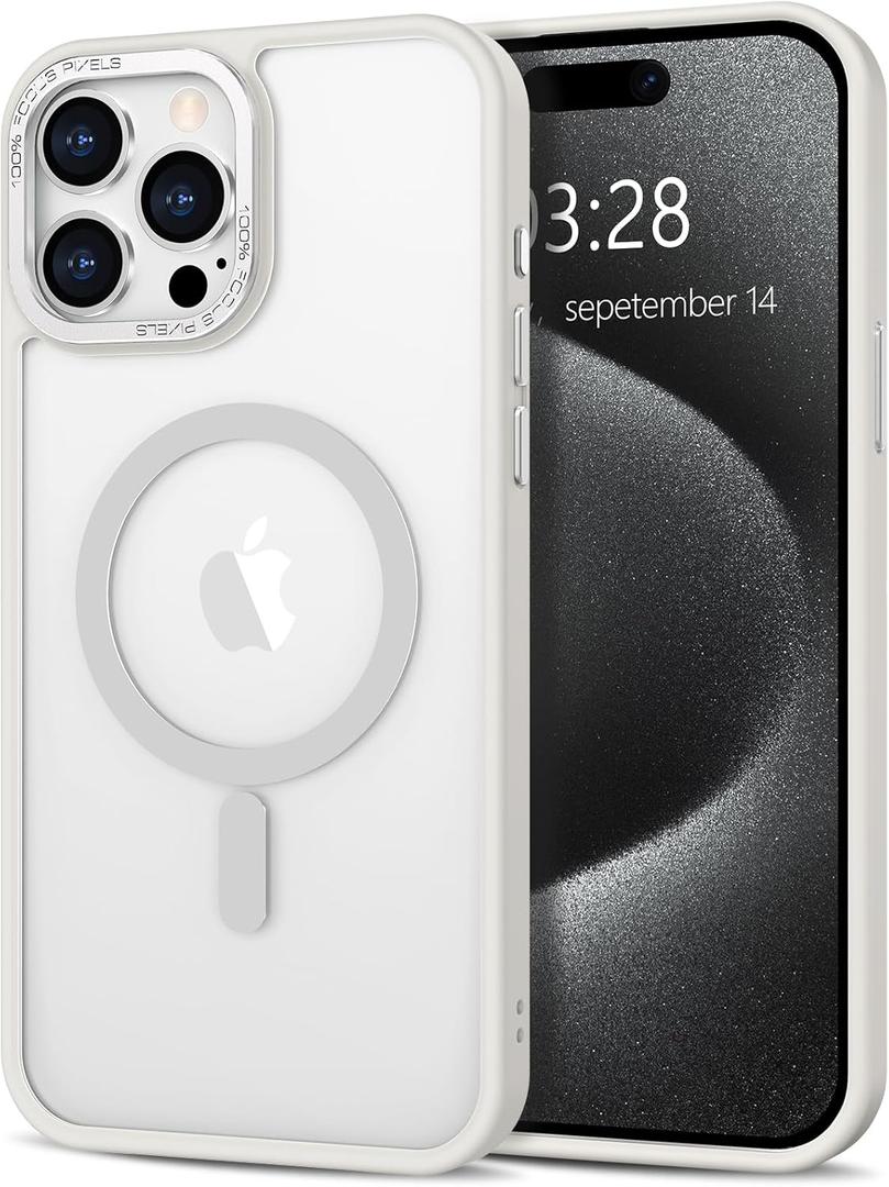 2 x Anuck Case for iPhone 15 Pro Max Case Magnetic Phone Case Compatible with MagSafe, Soft TPU Bumper Hard Translucent Matte Back Slim Fit Shockproof Protective Cover for Men Women Girls - Cream White