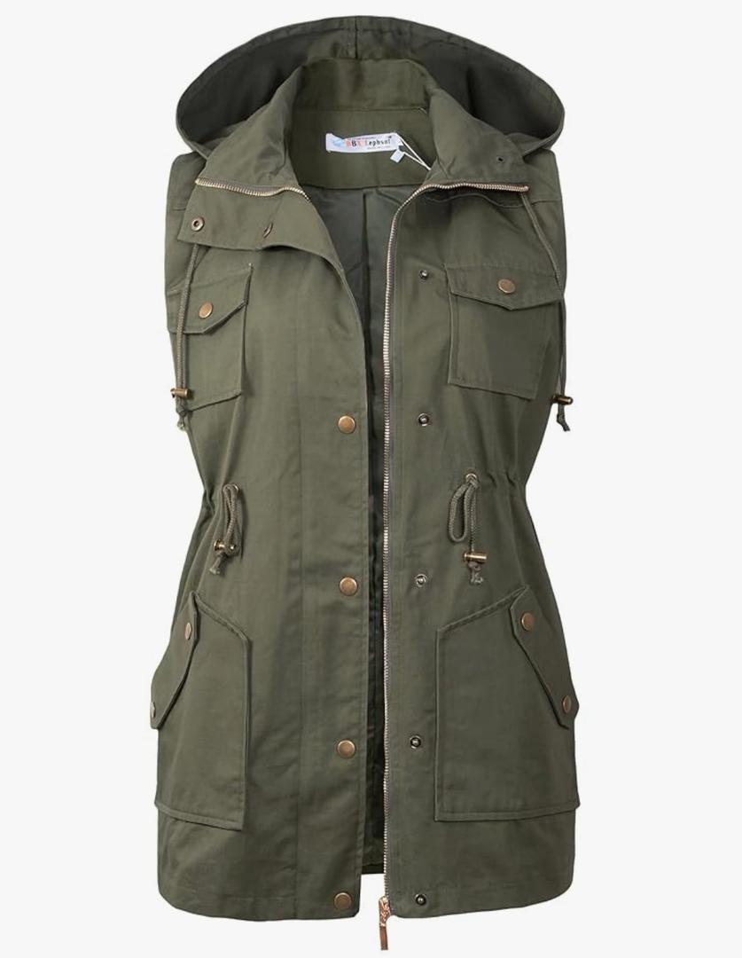 BBX Lephsnt Womens Utility Vest Drawstring Waist Military Sleeveless Jacket M