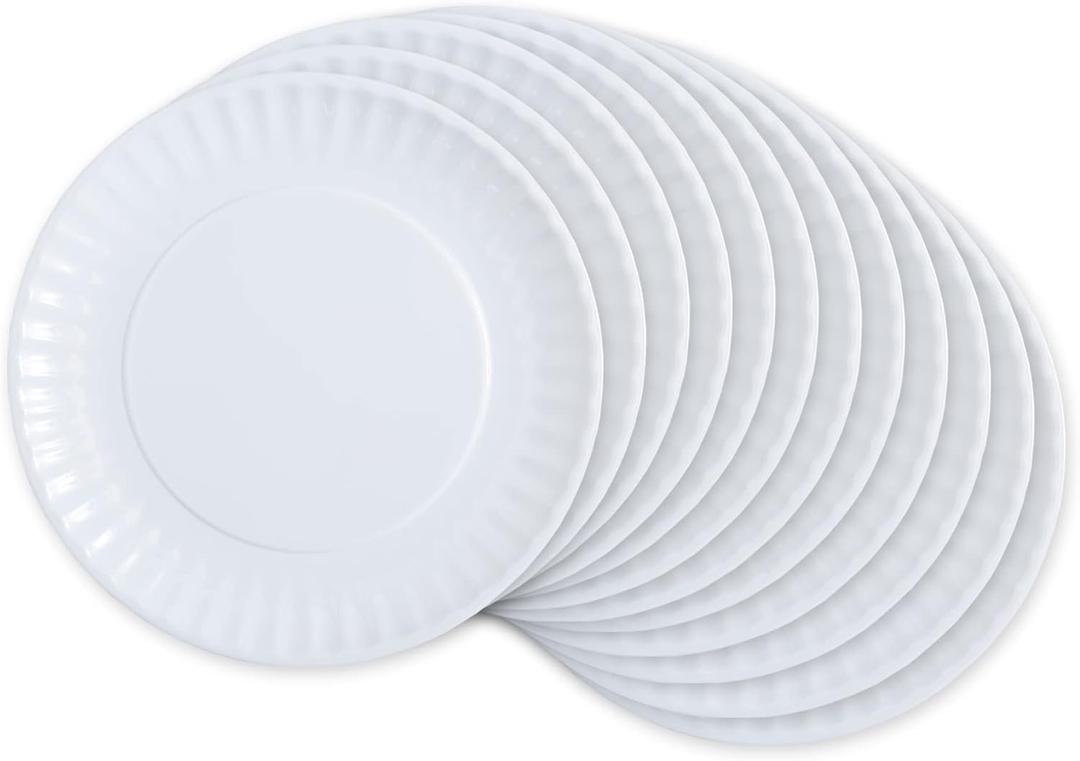 DII Melamine Reusable 9" Round Party or Picnic Plate, Set of 12, White