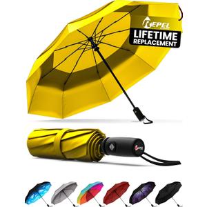 REPEL Windproof Travel Umbrella - Compact & Withstands Winds up to 85MPH , Strongest Premium Auto Folding Umbrella for Rain and Sun - Durable, Light & Portable for Women & Men , Fits Backpack & Cars (Yellow)